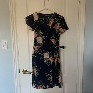 Suzy Shier Navy Floral Wrap Dress